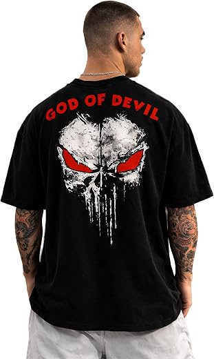 LITWAY Men's Cotton Graphic Print Oversized Fit Half Sleeve Round Neck T-Shirt