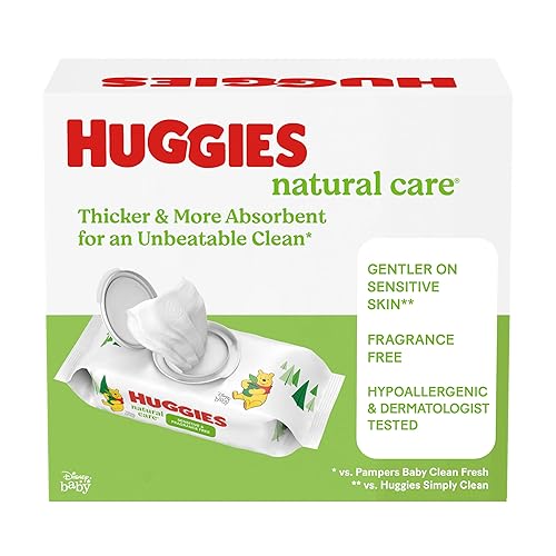Miniatura 10 de Huggies Natural Care Sensitive - Toallitas para bebé, hipoalergénicas, 99 % de agua purificada, 3 paquetes de repuesto (624 toallitas en total)