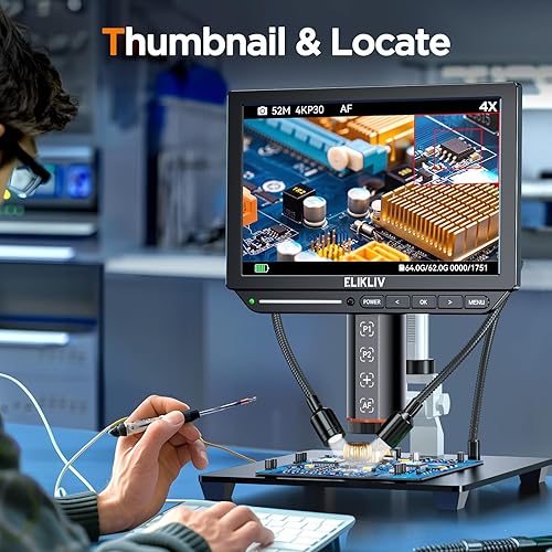 Miniatura 8 de Elikliv Microscopio digital de enfoque automático 4K EM4K-AF, microscopio de soldadura de 52MP para reparación de PCB, inspección de monedas y