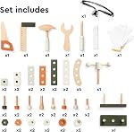 Kids Wooden Workbench, 61-Piece Tool Bench Set with Saw, Hammer, Spanner, Screwdriver, Nuts and Bolts, Chalkboard, Safety Goggle, Gloves, Construction Toy, Pretend Play for Boys, Girls Age 3+