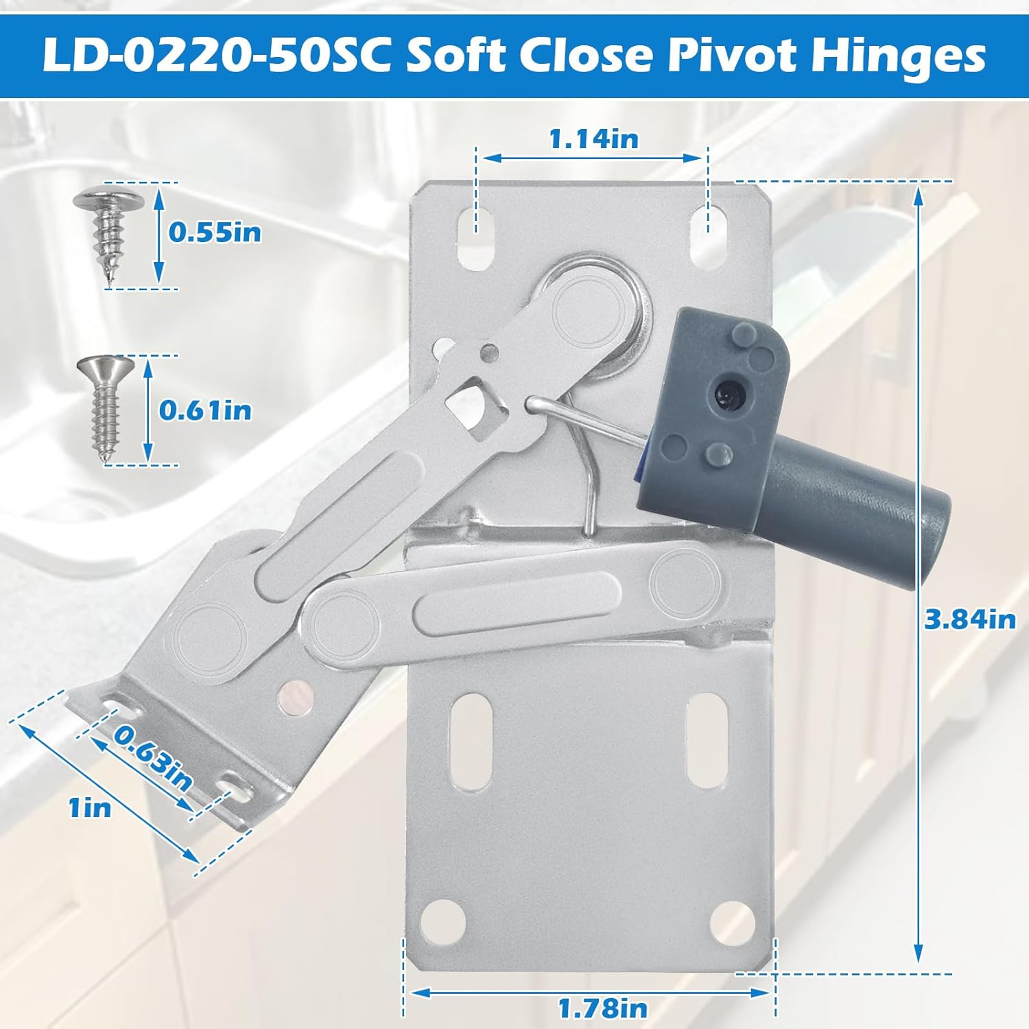LD-0220-50SC Soft Close Pivot Hinges Pair of Self Closing Cabinet Door Hinge Tip Out Tray Hinges for Closets Bookcases Sink Tip-Out Door Support Frame Hinge with Screws (2 Pair)