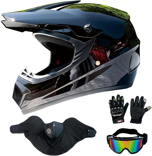 Cascos de Dirt Bike para Adultos Negro DOT ATV Motocross Motocicleta Todoterreno Calle Bicicleta de Montaña Cara Completa con Gafas Guantes Máscara