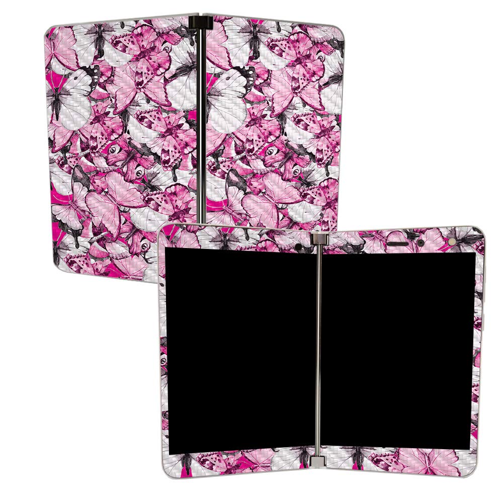 MightySkins Carbon Fiber Skin for Microsoft Surface Duo - Butterflies | Protective, Durable Textured Carbon Fiber Finish | Easy to Apply, Remove, and Change Styles | Made in The USA