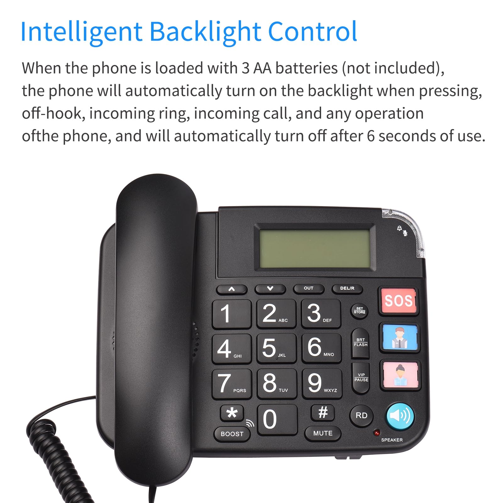 Telefono Cavo Portatile con un Grande Anziano per Anziani, Impiegato per il Benessere Potenza a Potenza con Supporto per Numeri VIP (BLACK)