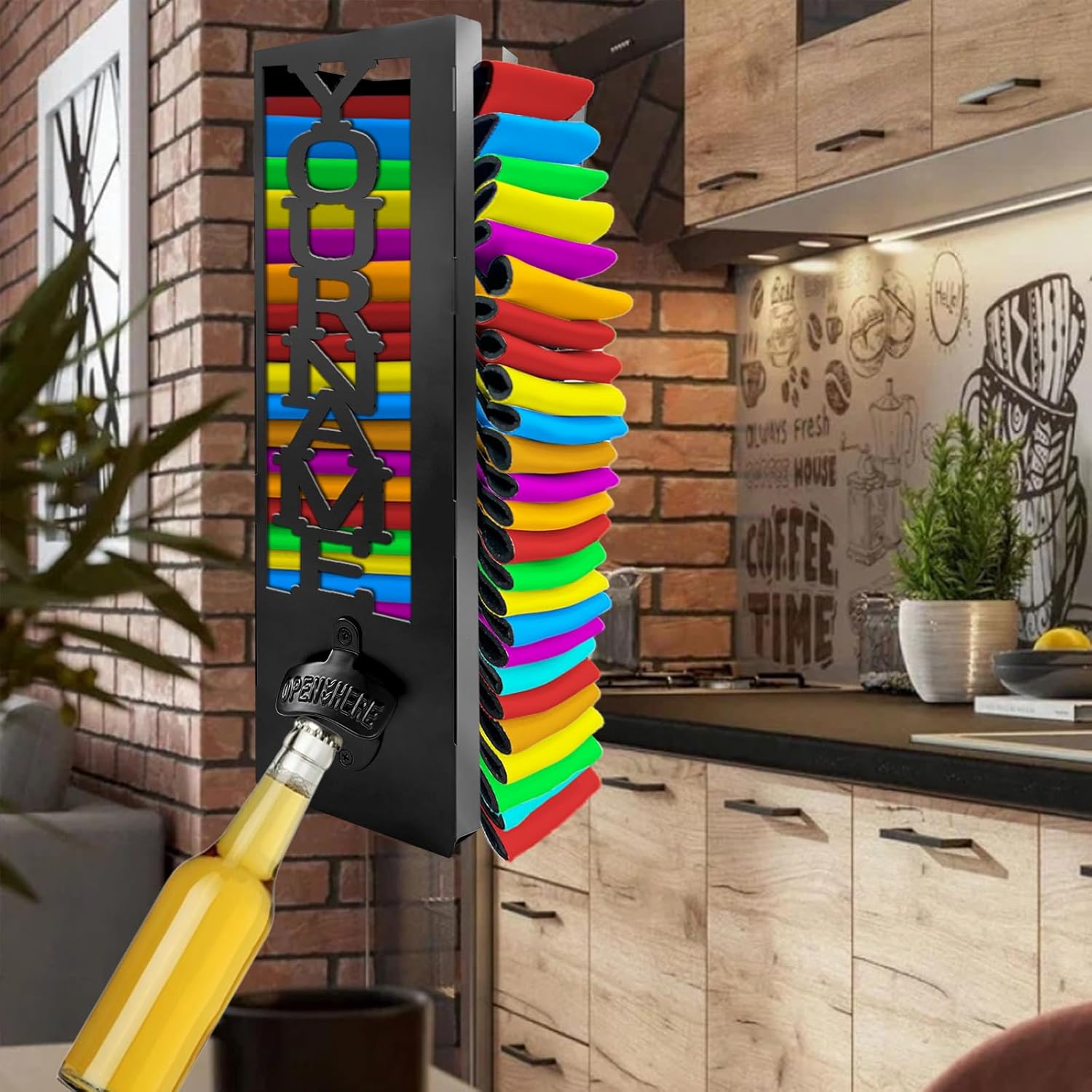 Custom Can Cooler Holder Wall Mounted Personalized Can Cooler Holder with Bottle Opener Customized 2 in 1 Metal Cooler Dispenser with Name Text Cool Stuff Holder Storage Gift for Beer Drinker-S1