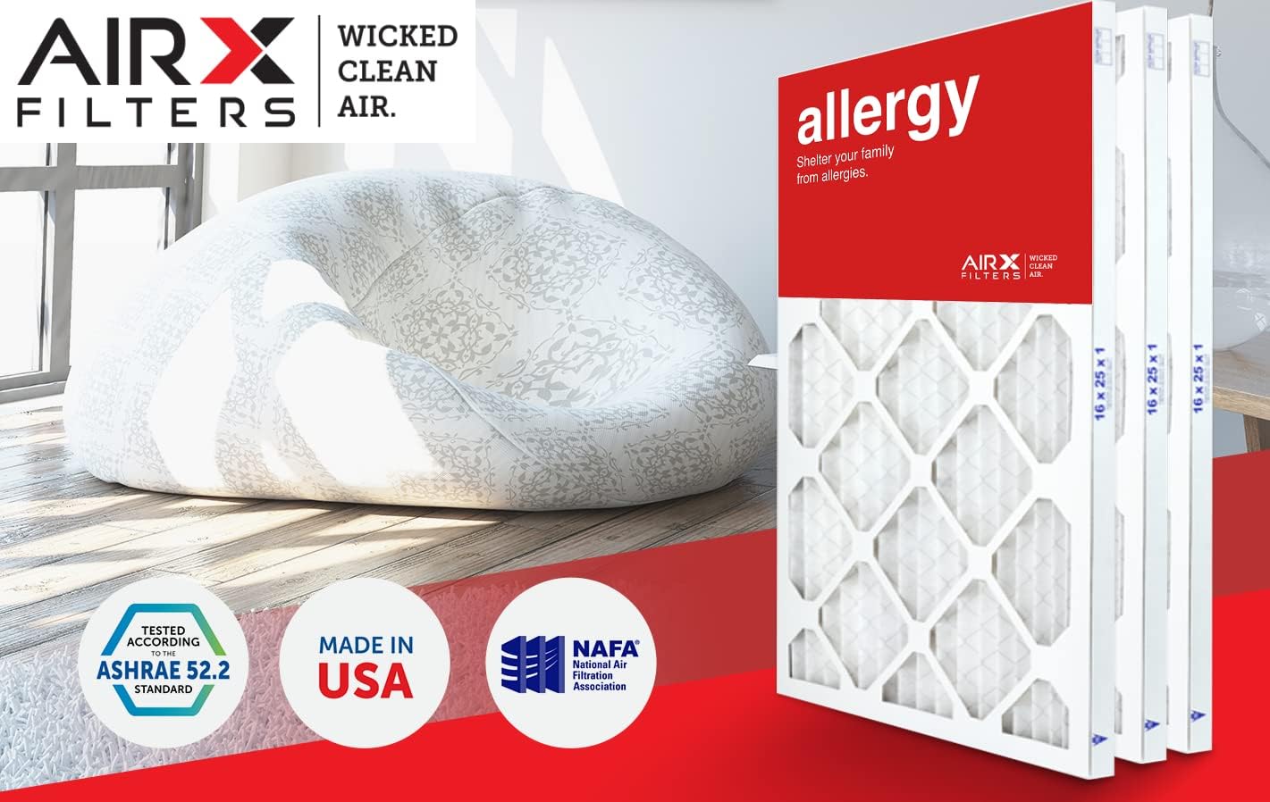 AIRx Filters Allergy 20x25x1 MERV 11 Pleated Air Filter - Made in the USA - Box of 6 : Home & Kitchen