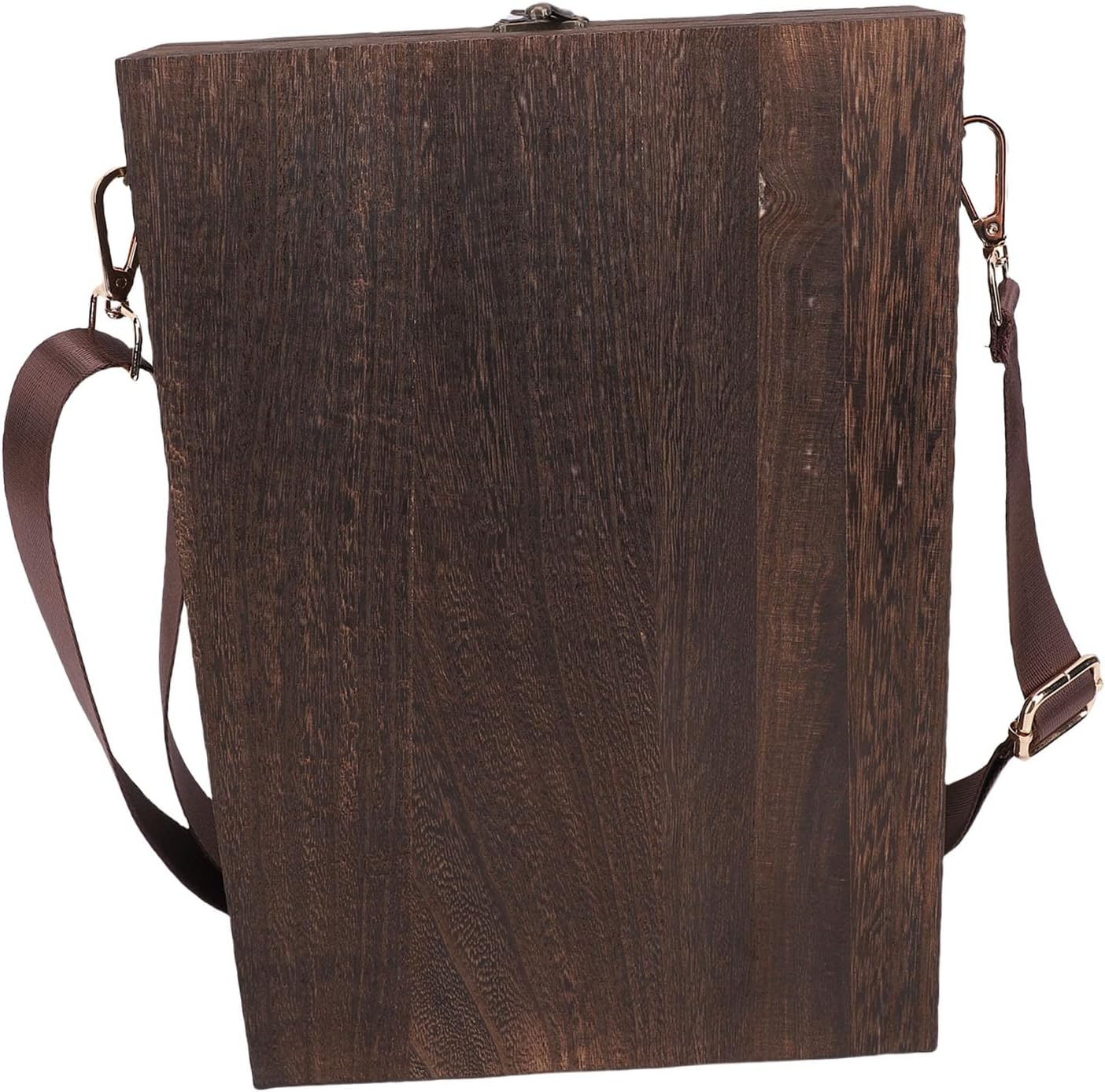 Wood Postman Bag Messenger Box with Hinged Lid Front Clasp Retro Portable Artist Tool Storage Sketch Art Easel for Painting Brown