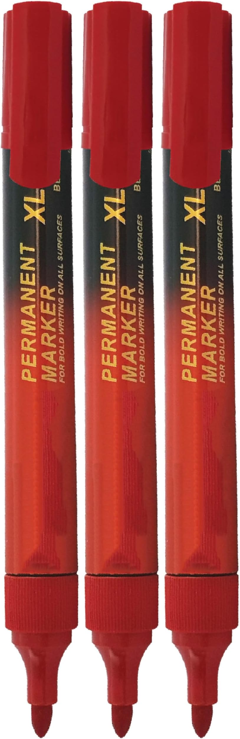XLMark Permanent Marker Pens, RED, Bullet Tip (2.0mm), Pack of 3, Marks on Most Surfaces, UV Resistant Ink, Waterproof Ink, iZOFAX Black Ball Pen