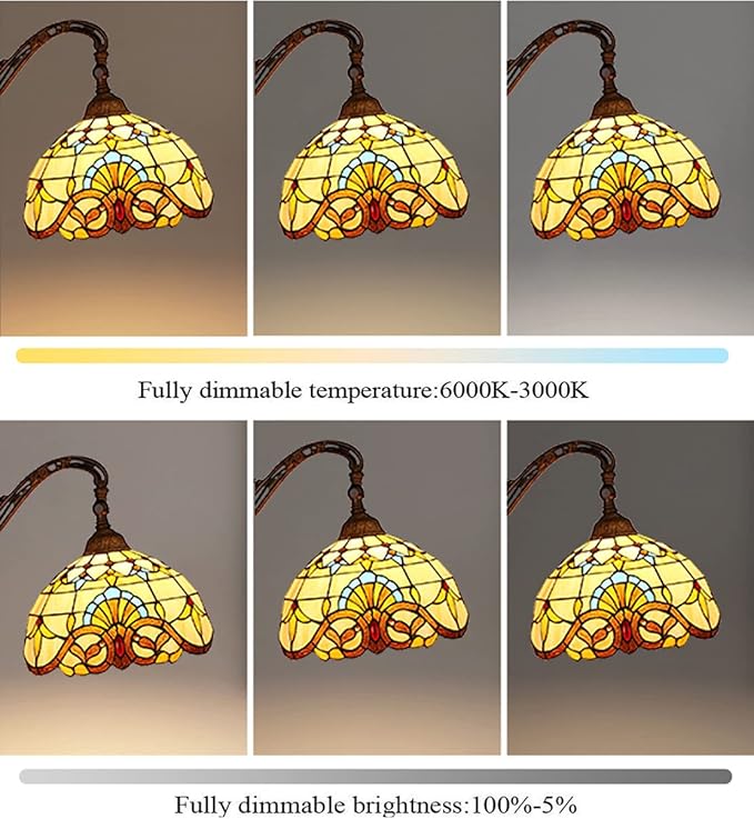 WRMING WRMING Tiffany Led-vloerlamp, 12 W, dimbaar, woonkamerlamp, retro woonkamerlamp, instelbaar, gekleurd glas, leeslamp, tafellamp voor slaapkamer, studeerkamer, restaurant, met afstandsbediening, E27, c photo 2