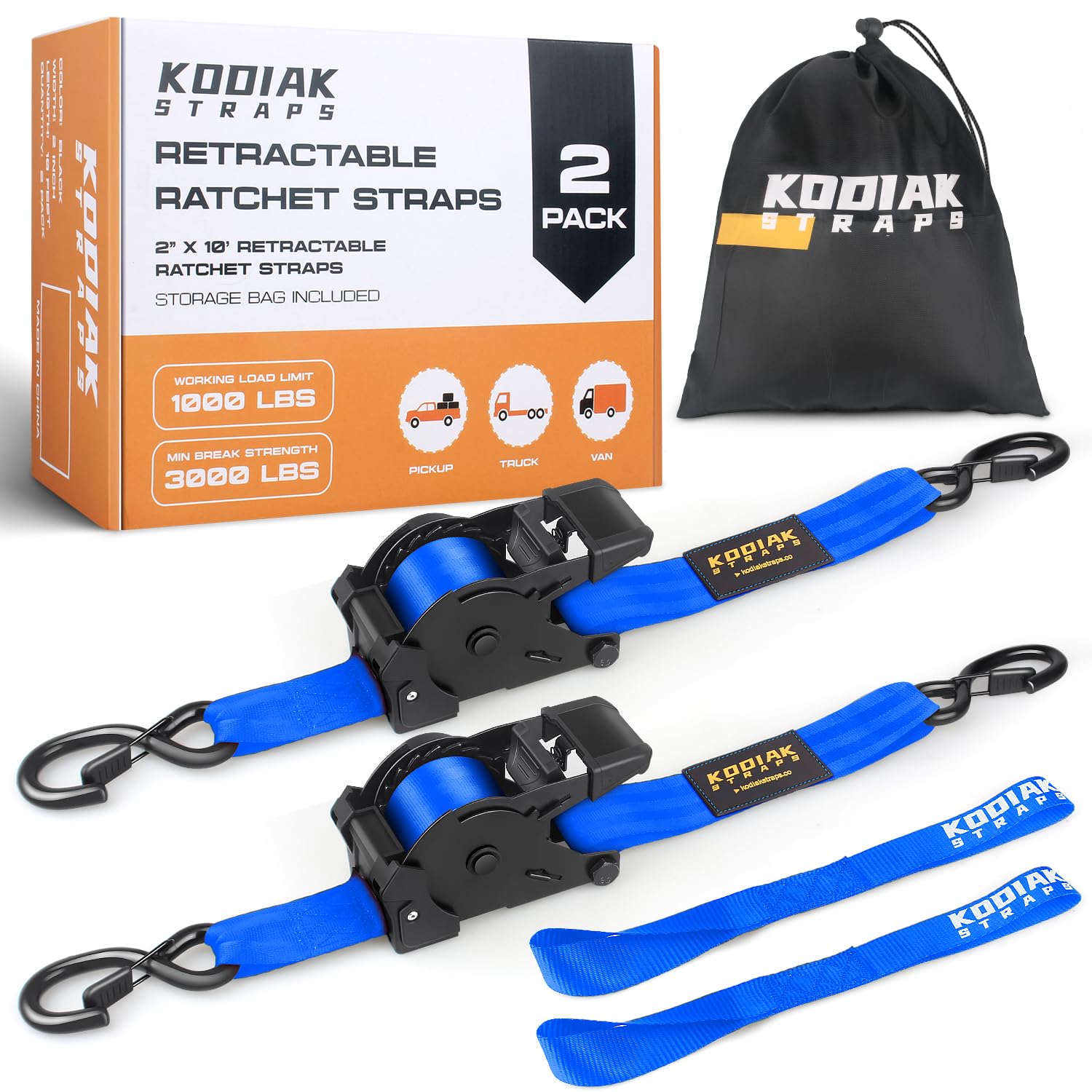 Correas tensoras automáticas de 50 mm y 3 m con ganchos en S, 1360 kg, con trinquete, correas de amarre con trinquete para camiones, remolques, motocicletas, bicicletas, color azul