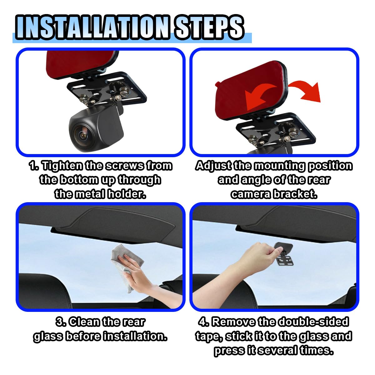 Soporte para cámara trasera de coche, soporte ajustable para cámara de respaldo de vehículo, soporte adhesivo fuerte para cámara trasera de salpicadero para coche, SUV, RV, camión (juego de 2)