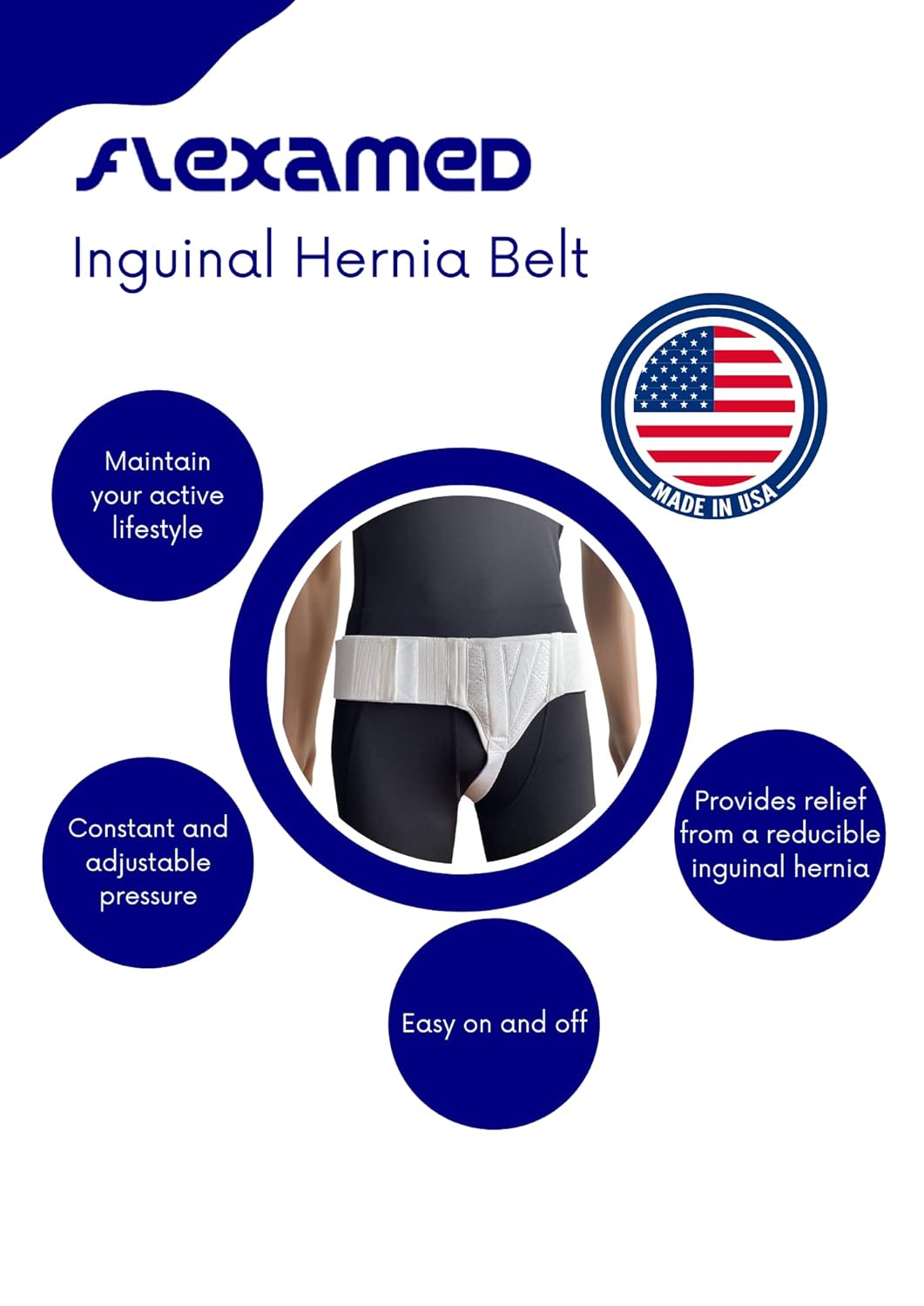 FlexaMed Left Side Inguinal Groin Hernia Truss with Compression Pad White - Large
