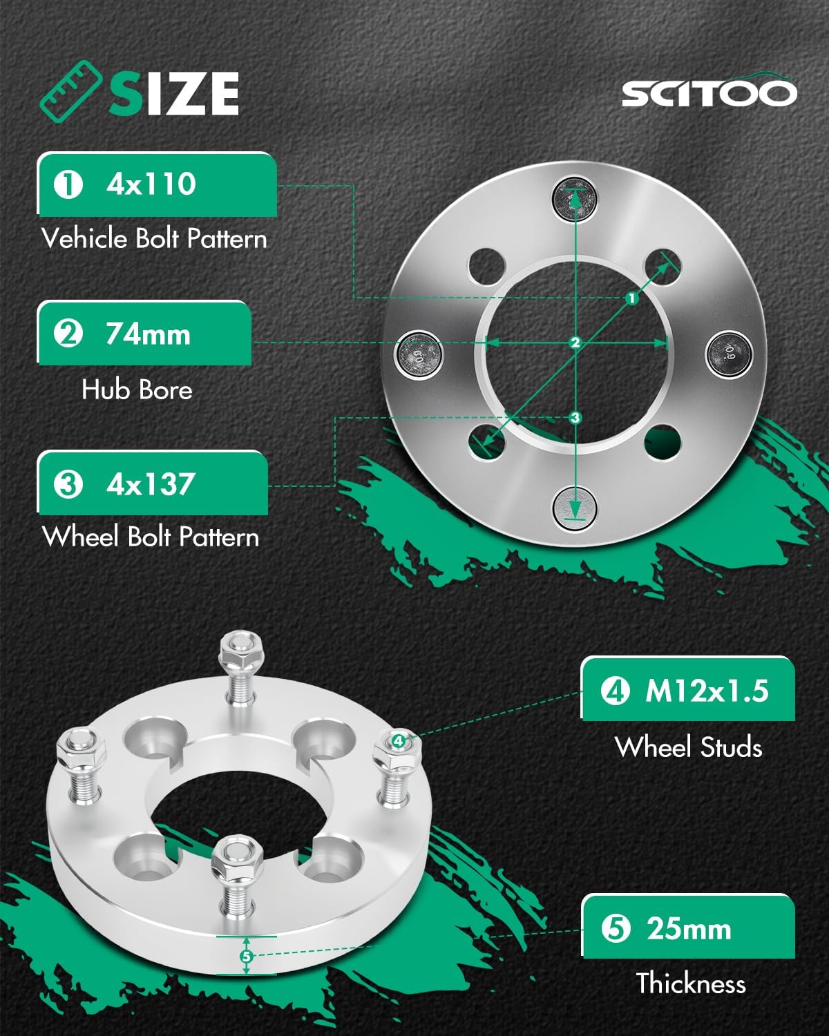 SCITOO 2 pcs 4LUG 1 inch Wheel Spacers Adapters 4x110 to 4x137 with 12x1.5 Studs 74CB Compatible with for RX-7 1979-1985 Wheel spacers adapters