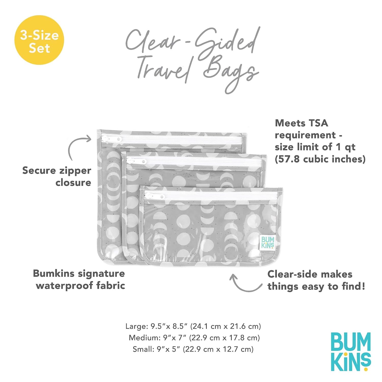 Bumkins Travel Bag, Toiletry, TSA Approved Packing Pouch, Zip Bag, Quart Size Airline Compliant, Clear-Sided, Set of 3 Sizes image 5