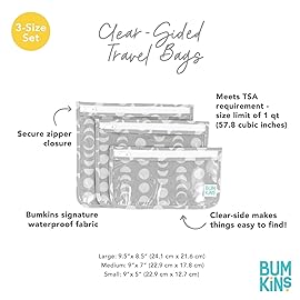 Bumkins Travel Bag, Toiletry, TSA Approved Packing Pouch, Zip Bag, Quart Size Airline Compliant, Clear-Sided, Set of 3 Sizes