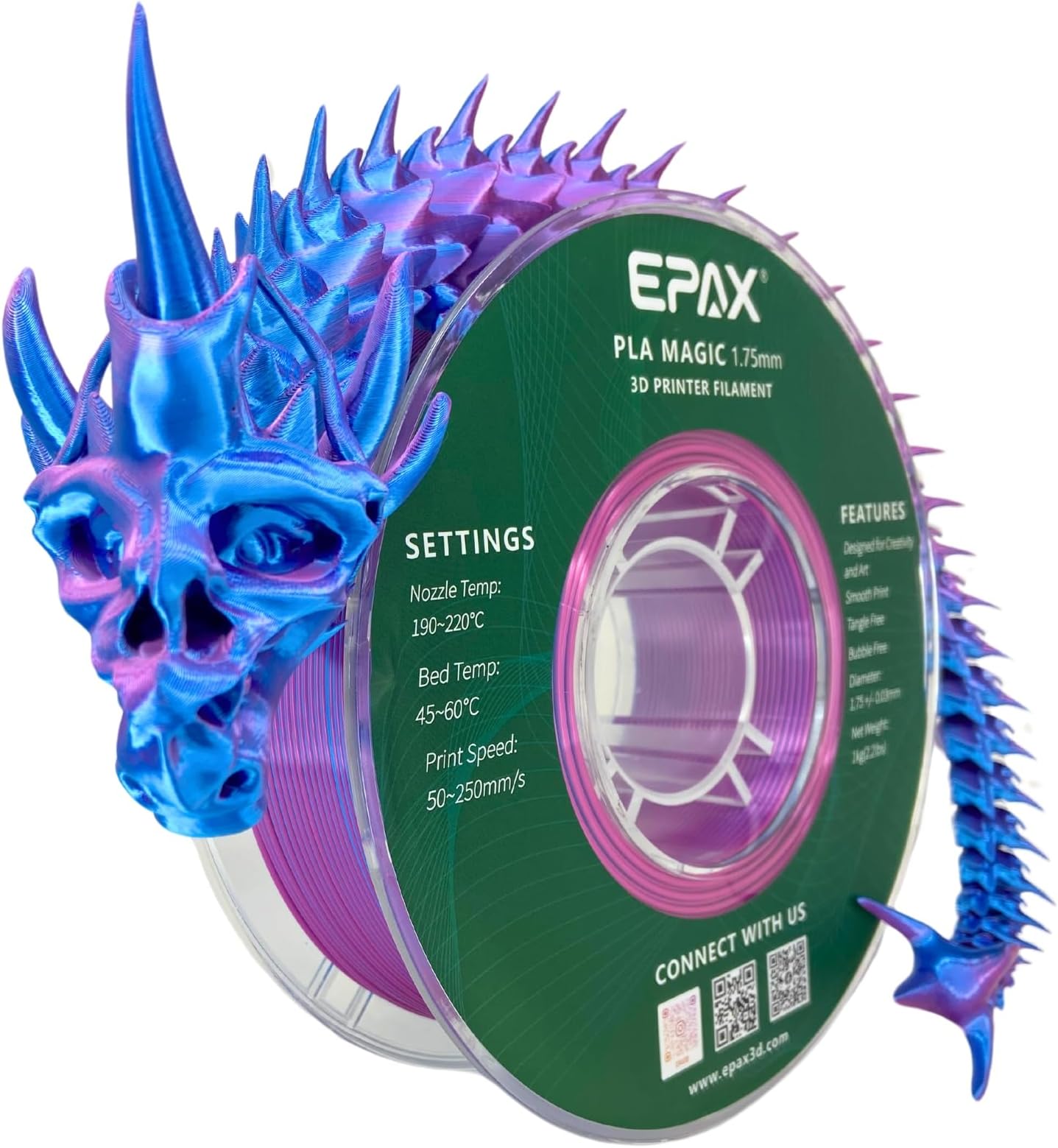 PLA Magic Techno (Fuchsia, Blue) 3D Printer Filament, Dimensional Accuracy +/- 0.03 mm, 1KG Spool