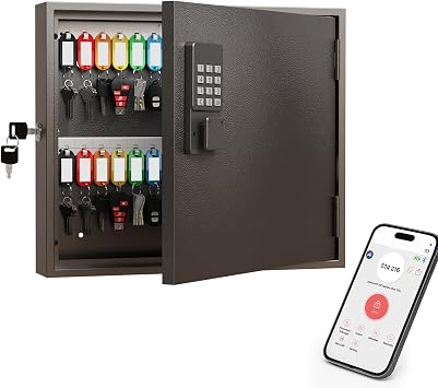 WeHere 60 Key Lock Box, Smart Key Cabinet with Key Management System Track Key Borrow/Return, Bluetooth App, Dynamic/Static Password Unlock, Wall-Mount Commercial Key Storage Box for Office,School