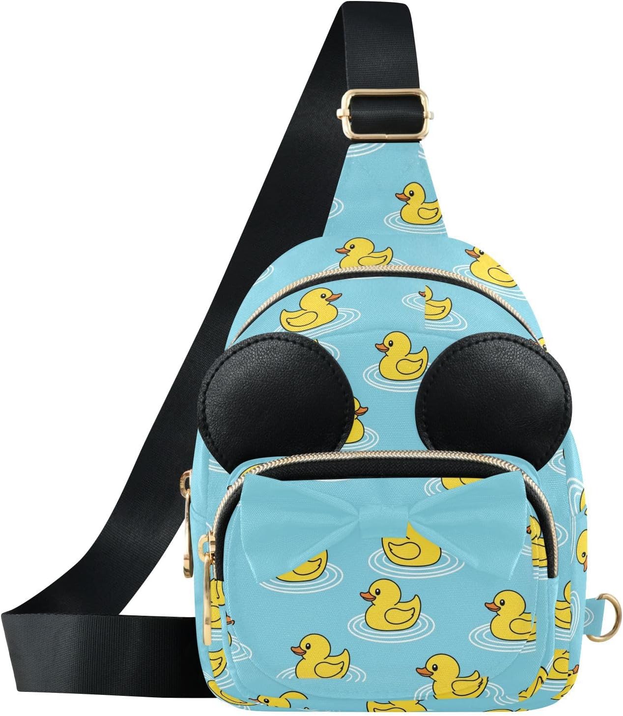 Sinestour Rubber Duck Kids Sling Bag for Girls, 3.1x7.5x5.7In | Crossbody Fanny Pack, Toddler Purse, Cute Sling Belt Bag with Ears, 2L Small Shoulder Chest Bag for Travel