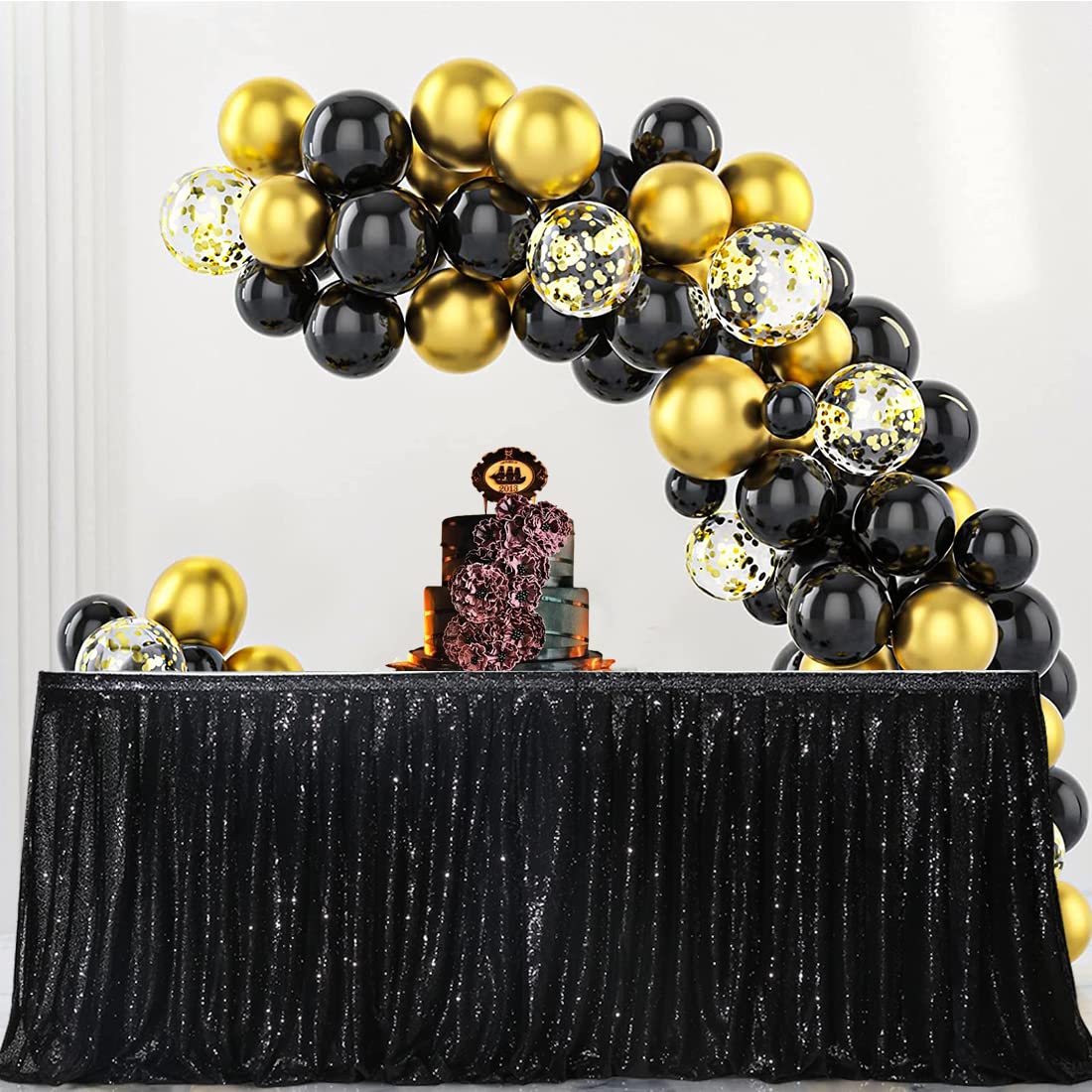 Jupe de table noire à paillettes de 2,7 m pour réception