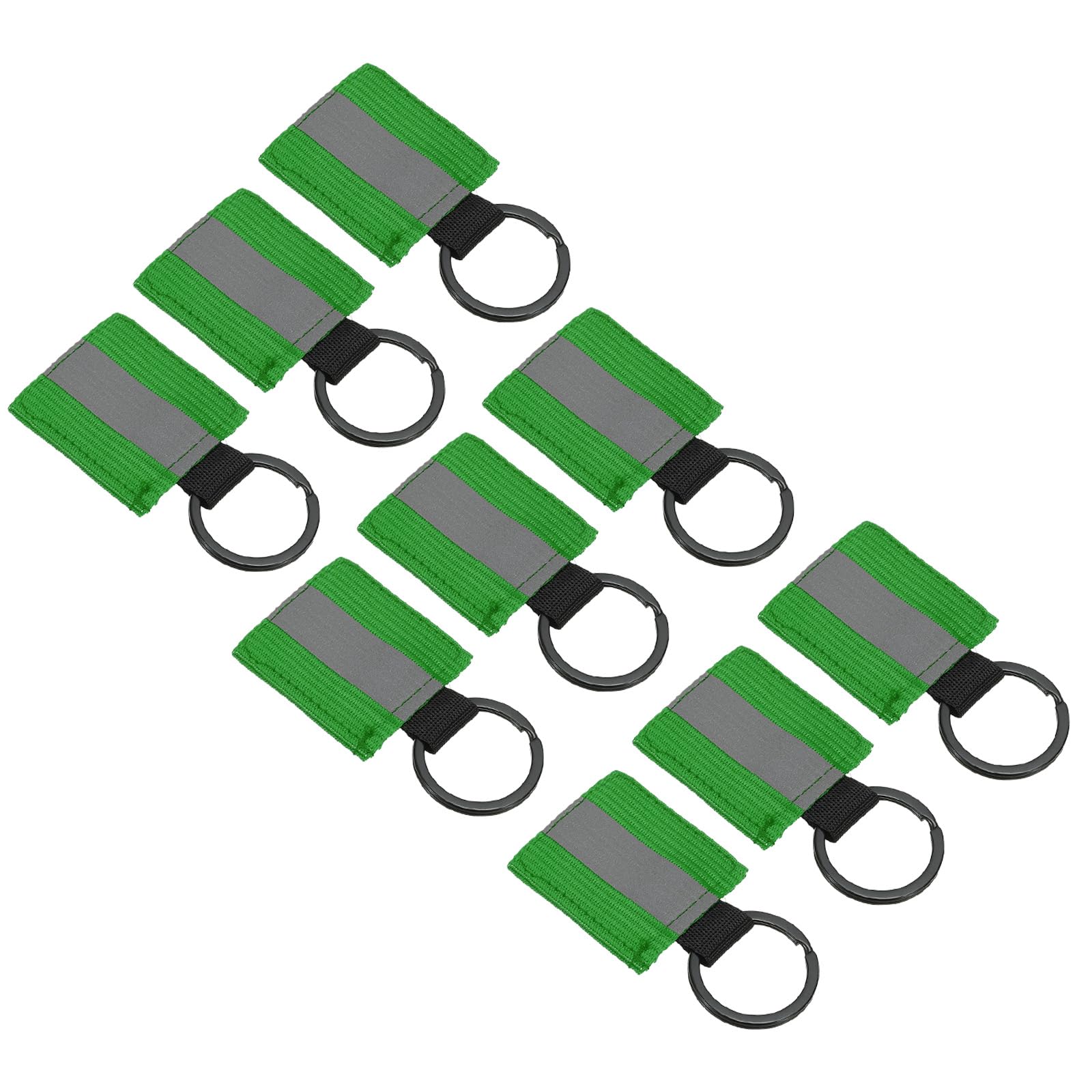 PATIKIL Reflective Keychain Tags, 9 Pack Reflective Zipper Pulls Nylon Keychain High Visibility Reflectors Tags for Backpack Pendant Dog Collar, Green
