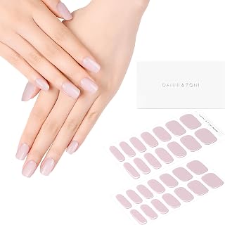 DANNI & TONI Semi Cured Gel Nail Strips Dusty Pink (Pink Mist) Pale Gel Nail Glossy 28 Stickers