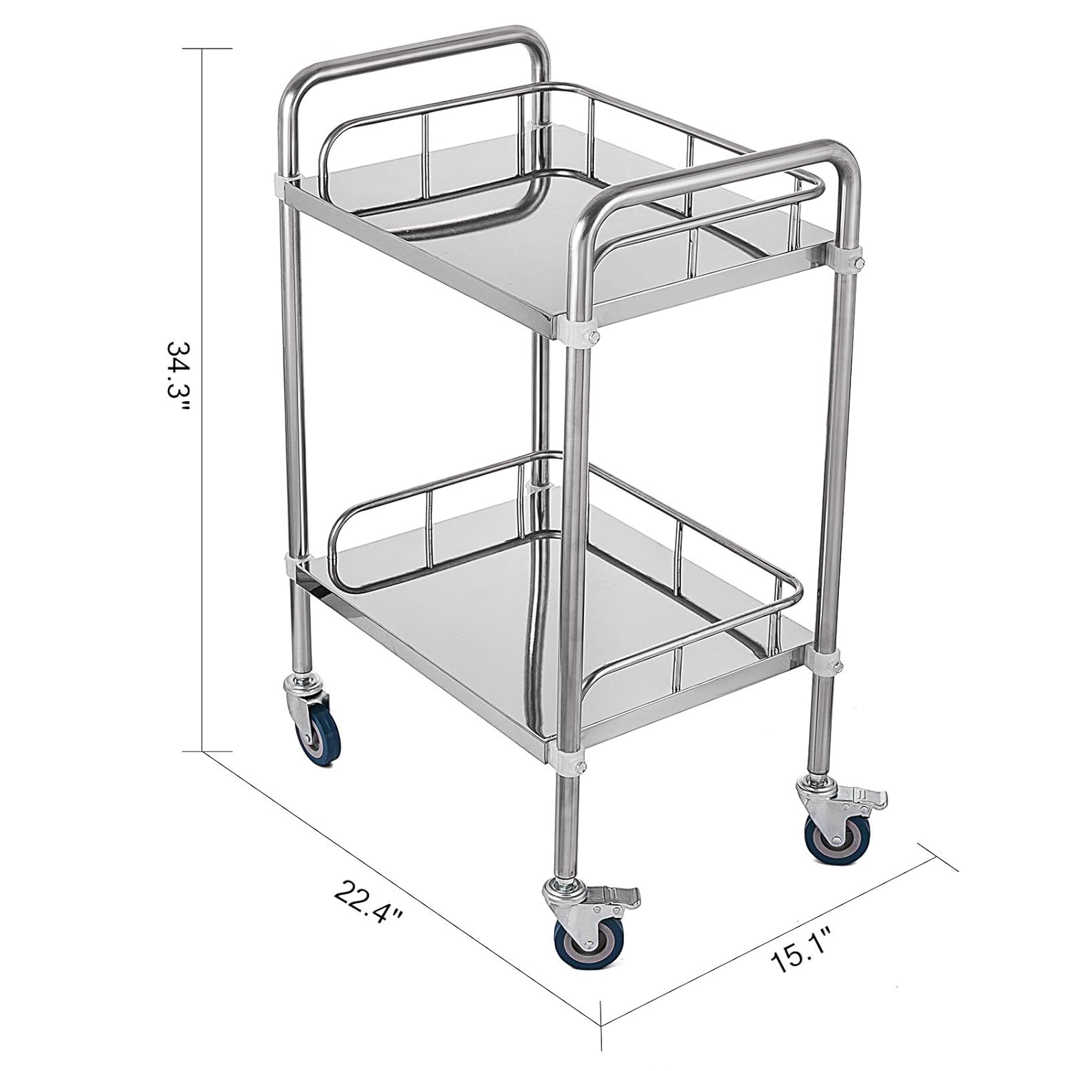 VEVOR 2-Shelf lab cart with Wheels Stainless Steel Rolling cart Lab Cart Utility Cart with high-Polish Stainless Steel 2 Lockable Wheels for Fixing: Industrial & Scientific