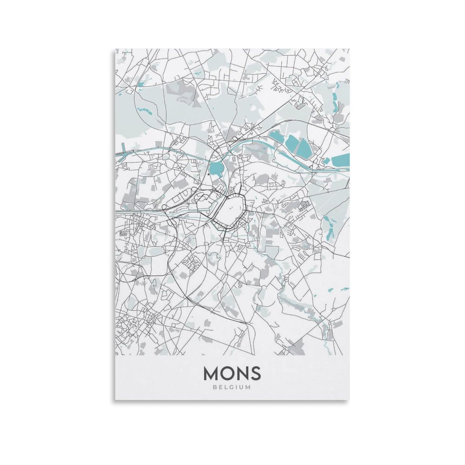 Modern City Map of Mons, Belgium 1 Poster Print for Teen Boys Room Wall Art Canvas Painting Print 16x24inch(40x60cm)