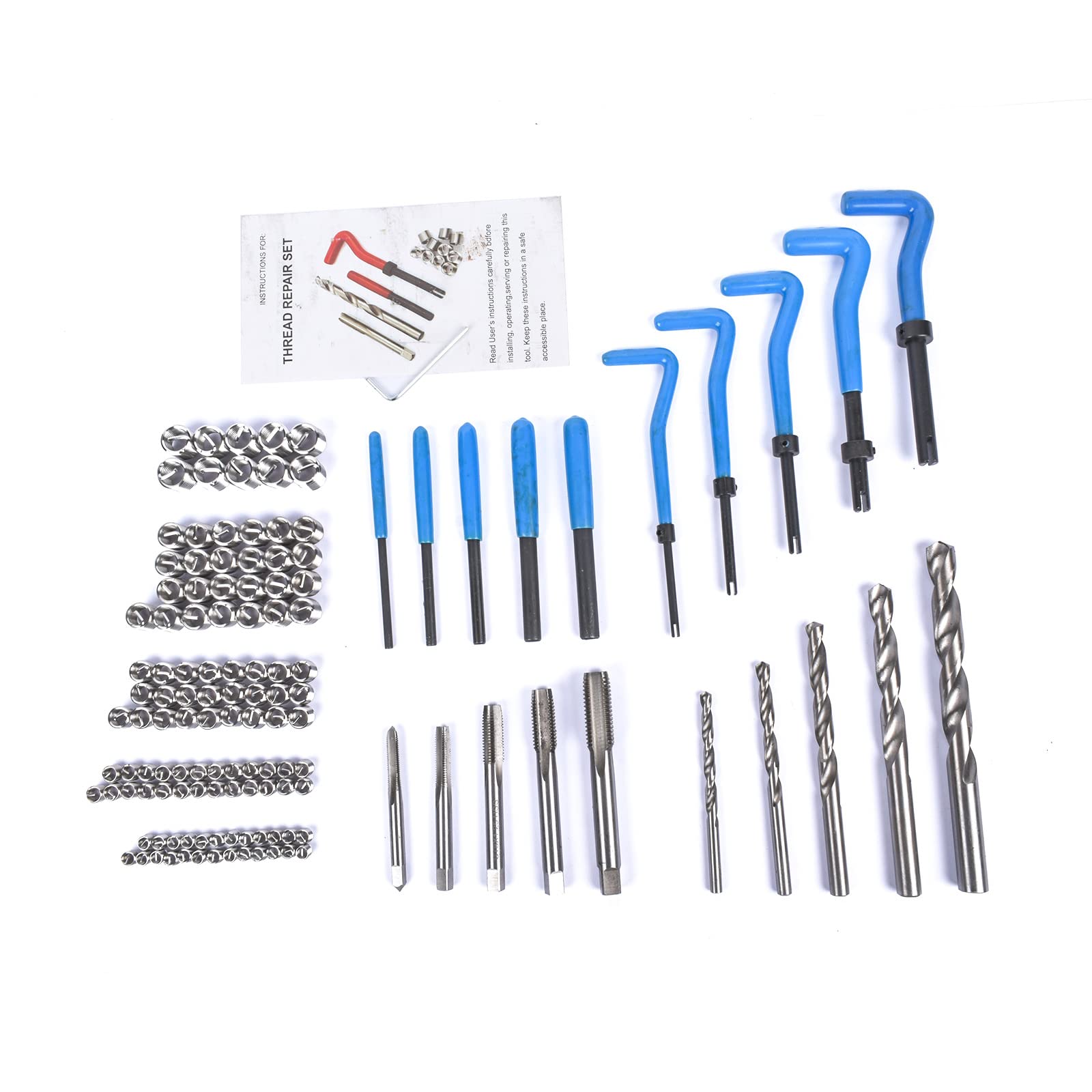 Bisenya Kit da 131 pezzi di riparazione filettatura, utensili per riparazione filettatura M5 M6 M8 M10 M12, filettatura blu