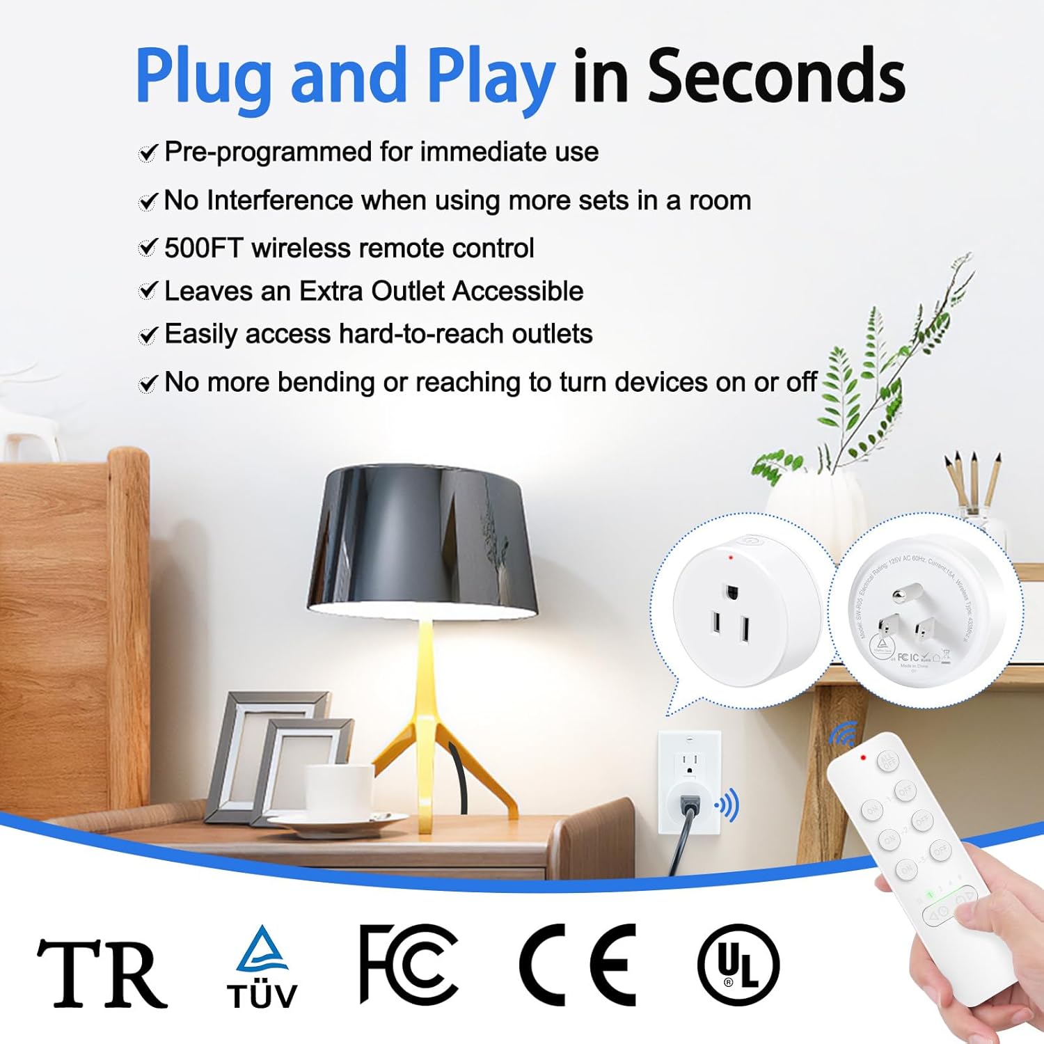 GFCI Electrical Outlet+GREENCYCLE Remote Control Outlet, Remote Timer Switch, Plug in Light Switch Outlet, 500ft Range, 15A/1500W, for Lights, Fans, Christmas Lights, Household Appliance