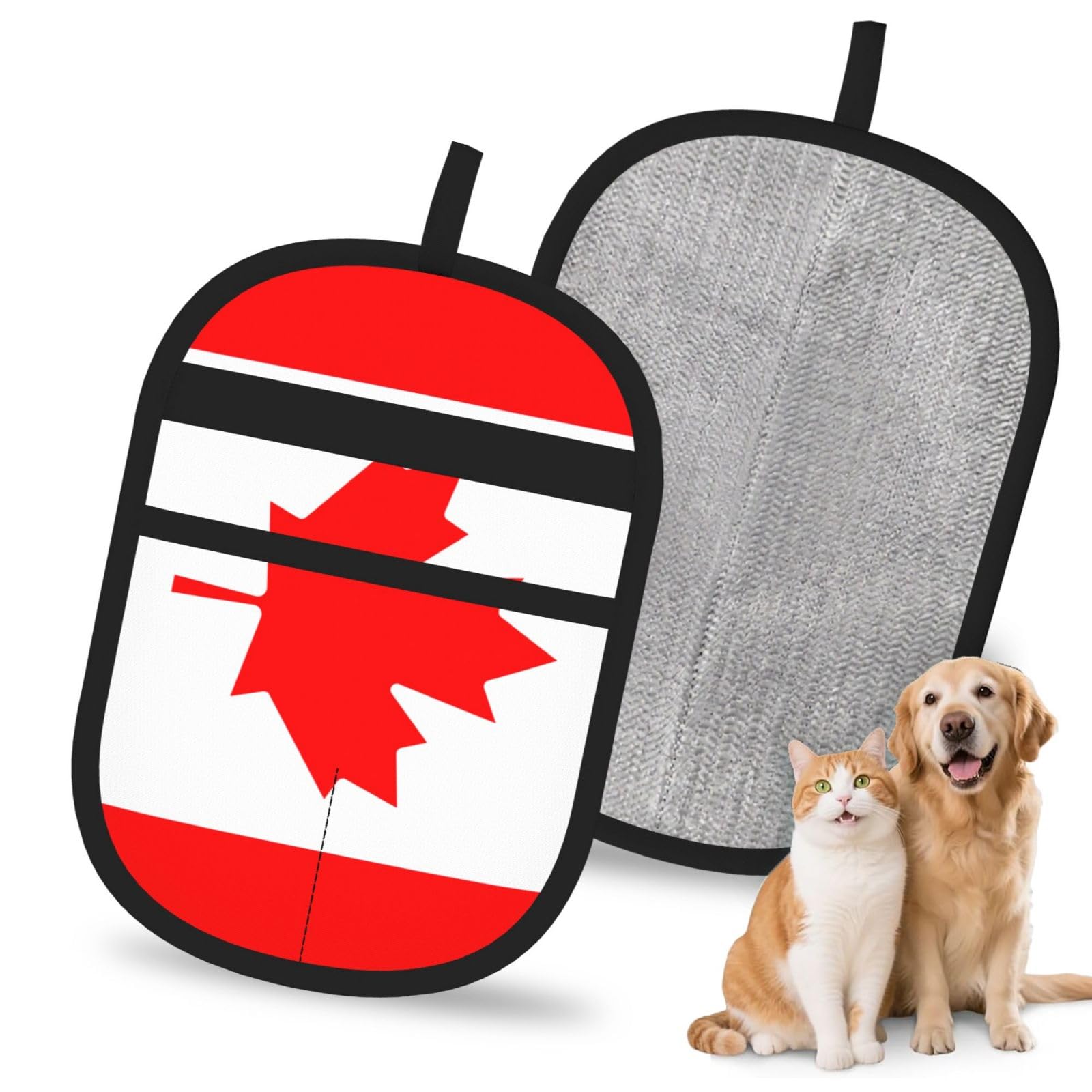 Canadian Flag Print Pet Hair Remover Gloves Grooming Cleaning Accessory Reusable Deshedding Tool