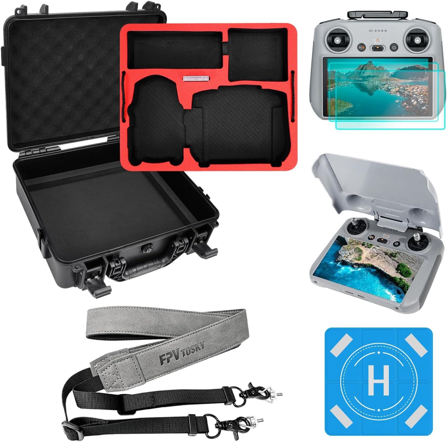 FPVtosky Mini 4 Pro Accessories Bundle 5-in-1 Kit, Dual Layer Mini 4 Pro Case, Landing Pad, Lanyard, Screen Protector, Sunshade Protective Cover for DJI Min 4 Pro Accessories