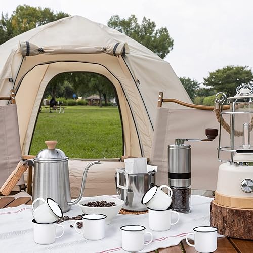 Miniatura 6 de Yinder 12 tazas de café de 5 onzas de metal pequeñas clásicas portátiles blancas de 5 onzas, tazas vintage a granel con asa para café, té, picnic,