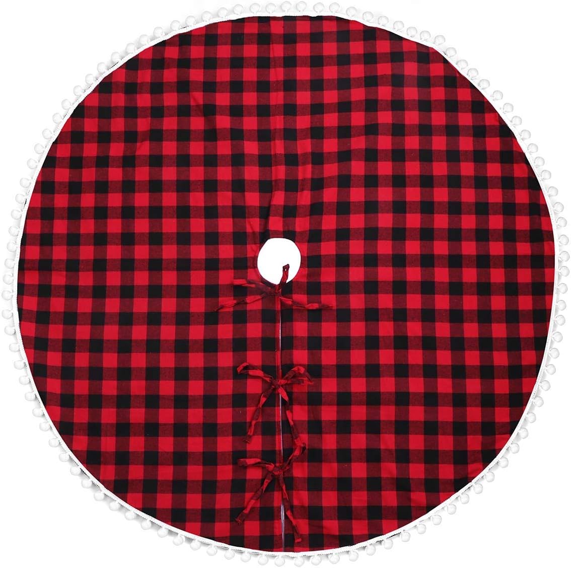 Christmas Tree Skirt 48 Inch Red Black Buffalo Plaid Tree Skirt for Christmas Decorations Clearance Xmas Rustic Farmhouse Home Decor