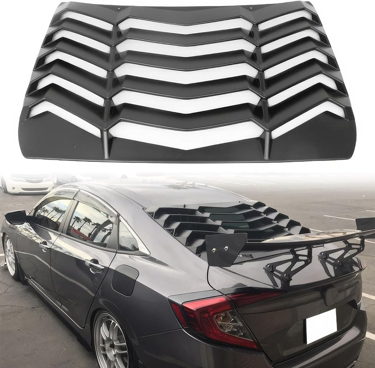 Rear Window Louver, Compatible with 2016-2021 Honda Civic Including Si, Unpainted Black ABS Plastic Aerodynamic Rear Sunshade Wind Deflection Cover