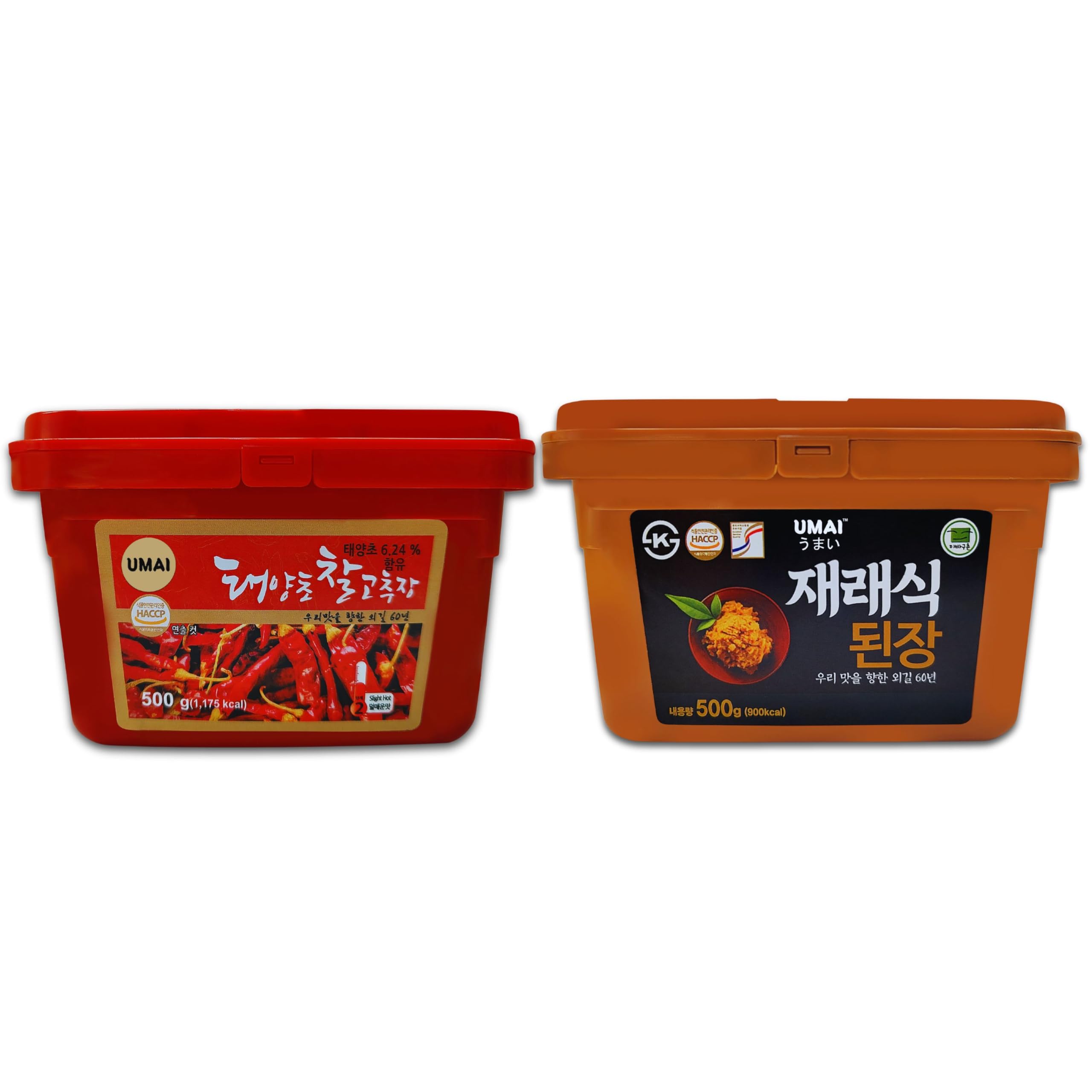UMAI Korean Gochujang & Soybean Paste 500g | Provides Umami-Rich Sweet Heat | Pack of 2 | Korean Hot Chilli | Spicy Red Chilli Pepper & doenjang Paste | Product of Korea