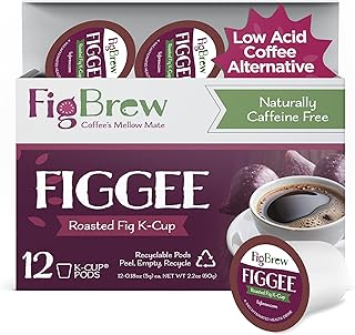 FigBrew Coffee Alternative, Original Digestive Roast, Adaptogen-free, Caffeine-free, Ground, Medium Roast, 12 single serve pods, 100% pure fig, USDA Organic, Made in USA