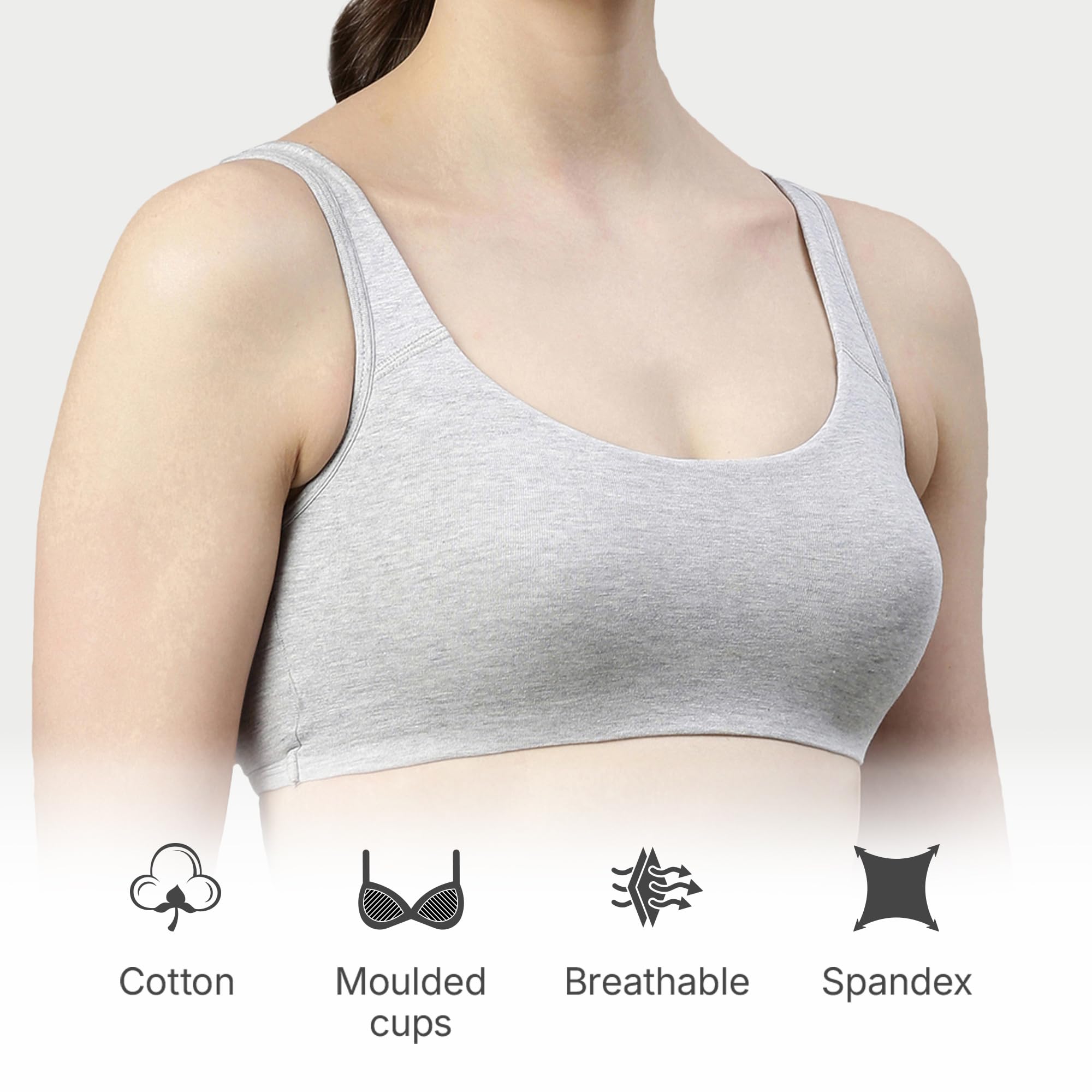 Enamor SB06 Low Impact Bra - Non-Padded, Wirefree & High Coverage, GREY MELANGE, XL 3