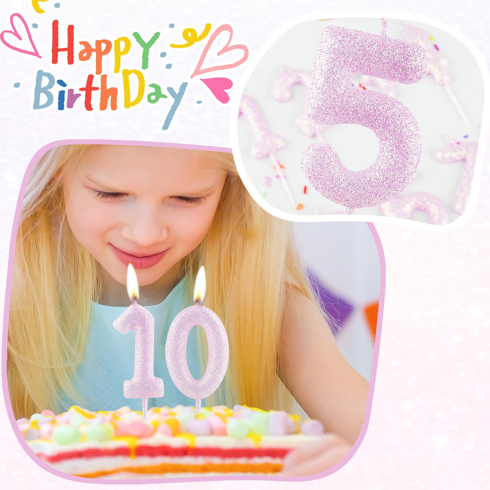 ✧︎*。ページ Amazon.com: Cxryrzhe 5th Birthday Candle Number 5 Pink & Purple