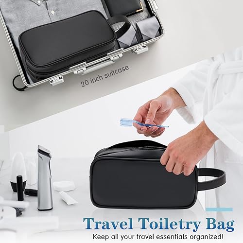 Miniatura 3 de HappyDavid Neceser de viaje de piel sintética suave con cremallera para hombre y mujer color negro