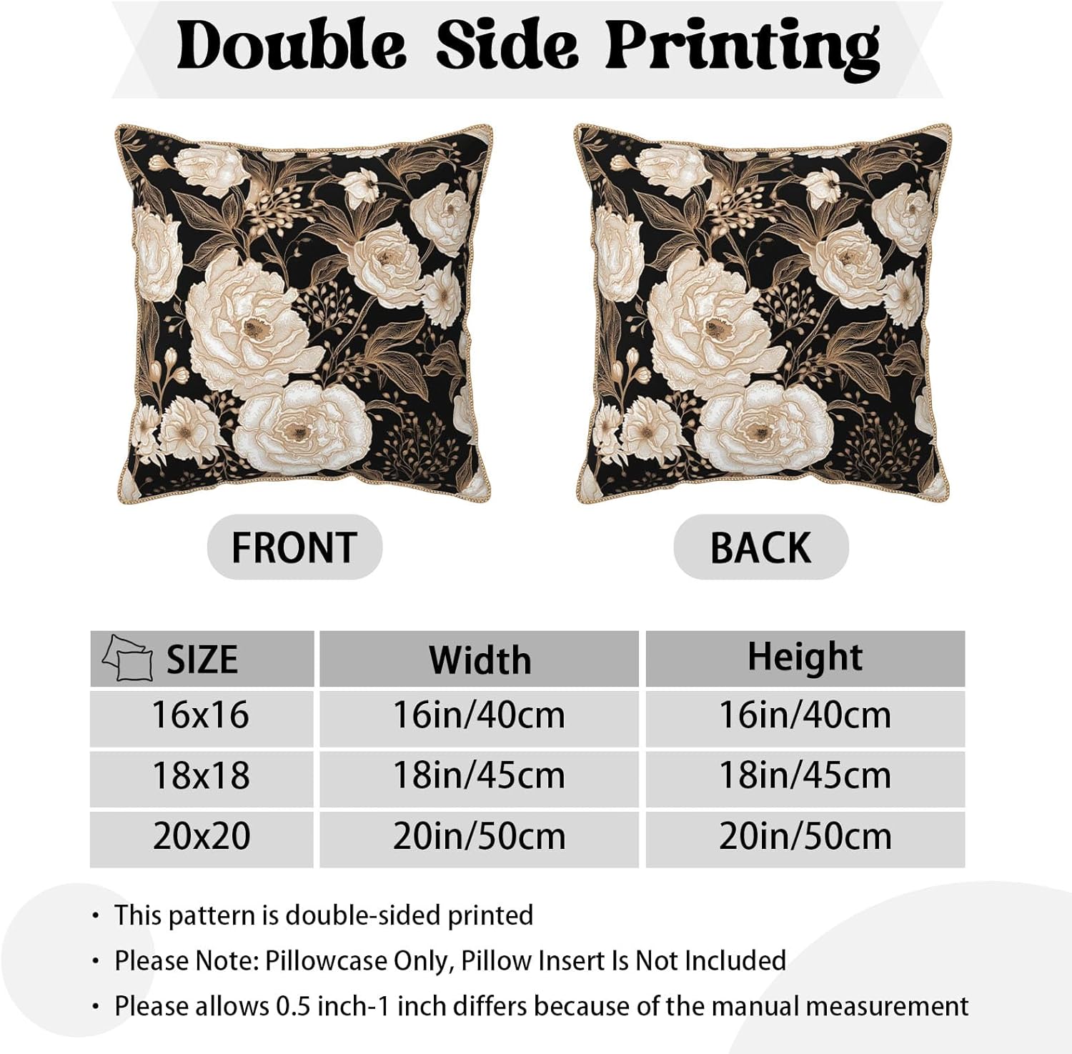 Vintage Peonies Roses Flower Velvet Pillow Covers 18x18 Inch Gold White Aesthetic Floral Leaves Throw Pillows For Couch Cushion Covers Pillowcase Farmhouse Pillow Cases for Sofa Bed Living Room - Image 3