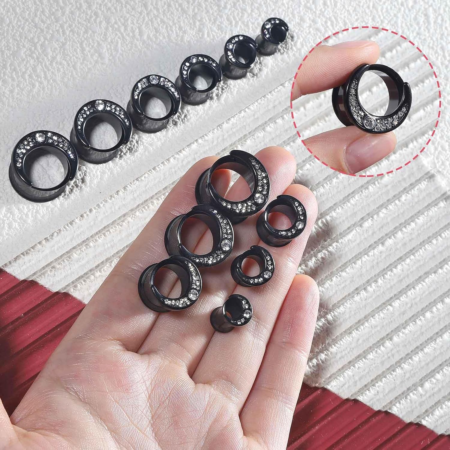 YOFANST Stainless Steel Black Silver Cat on The Moon Ear Expander Piercing Tunnels Gauge 2g-16mm