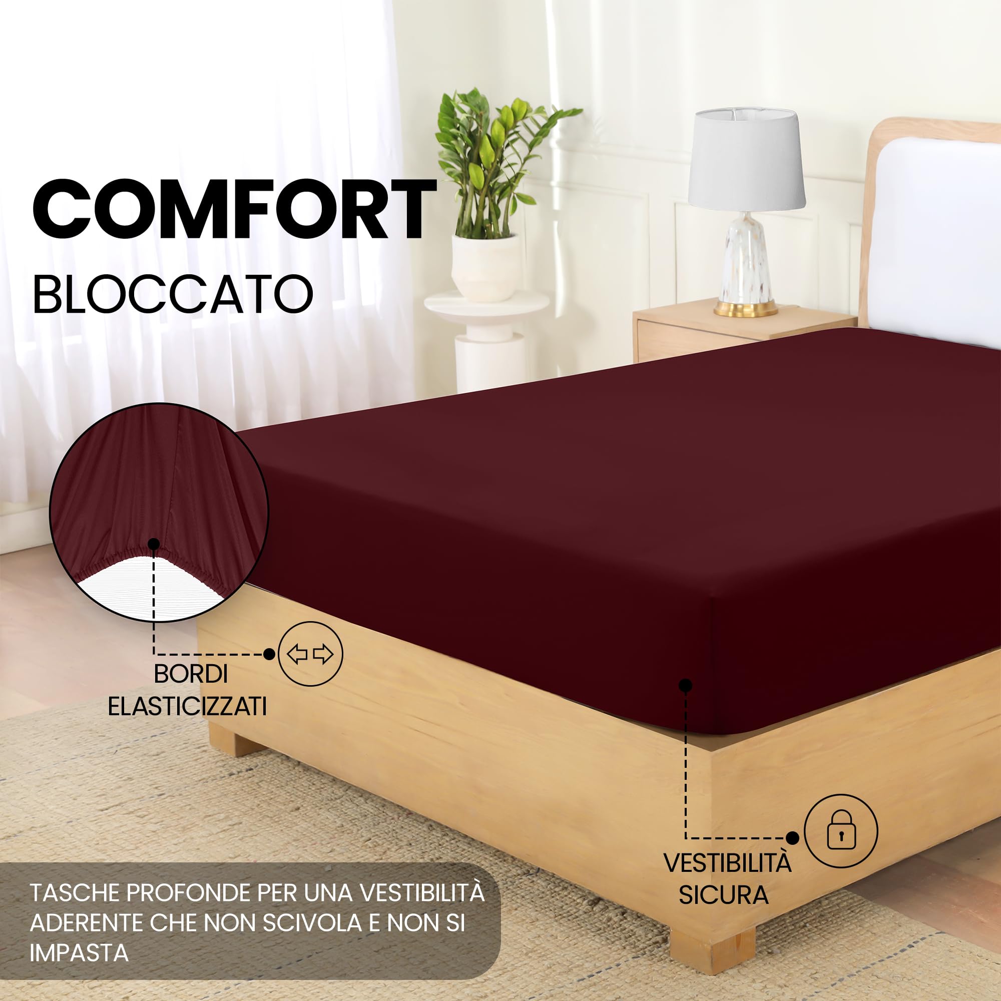 Utopia Bedding Lenzuolo con Angoli Due Piazze Matrimoniale - 180x200cm - Bordeaux - Microfibra di Poliestere Spazzolato - Lenzuolo sotto con Angoli Elasticizzato