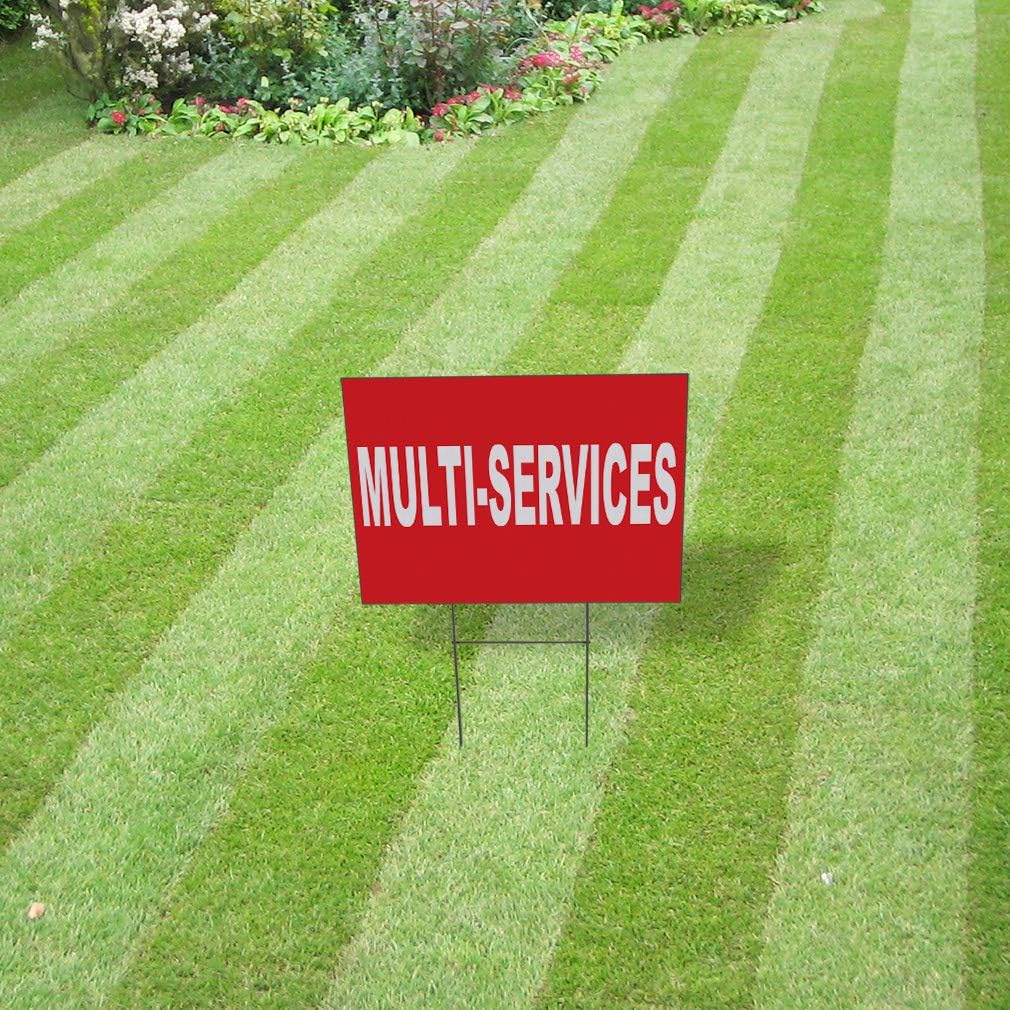 Fastasticdeals Weatherproof Yard Sign Multi-Services Red Background Lawn Garden Handyman 18x12 Inches 2 Sides Print