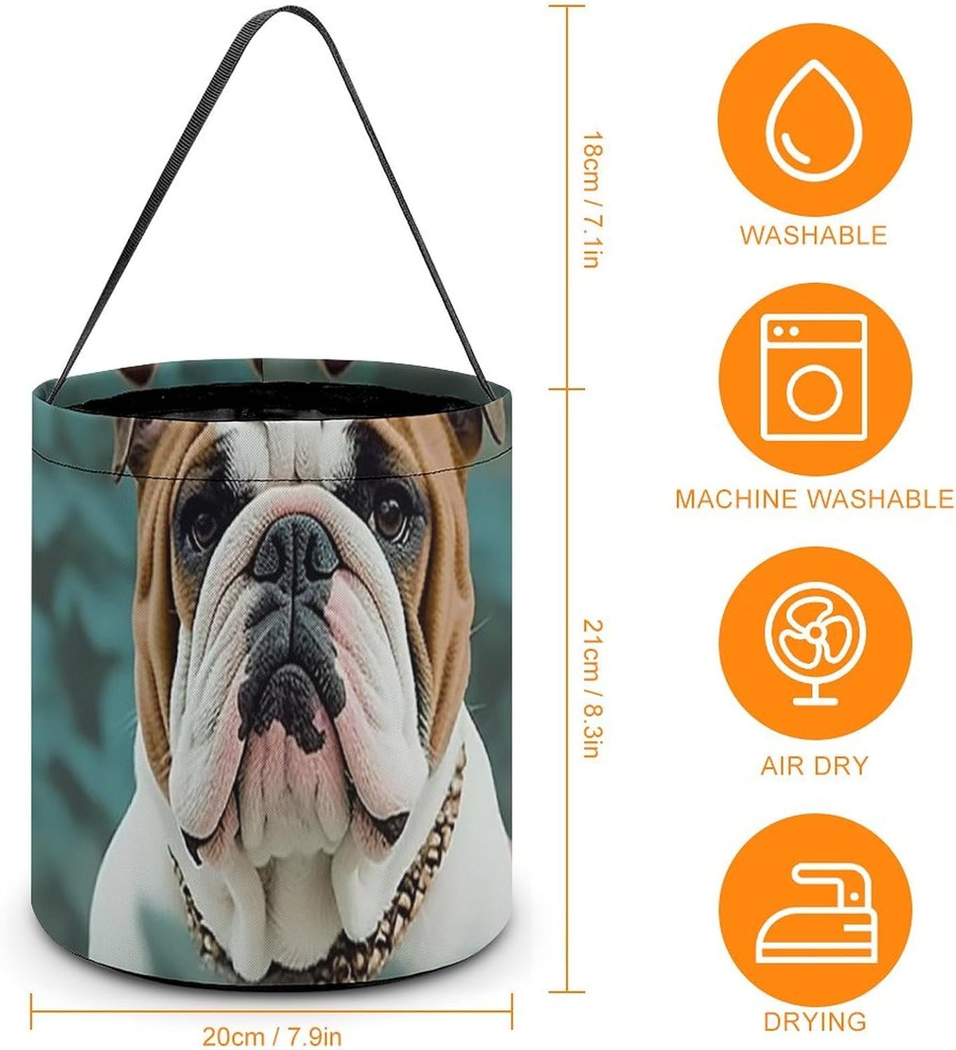Reusable Funny English Bulldog Halloween Candy Bucket with Handle image 2