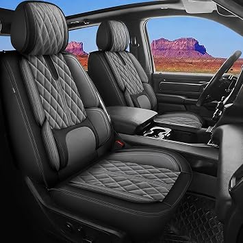 IKABEVEM Car Seat Covers Fit for Hyundai Palisade 2020-2026 - Waterproof Leather Seat Covers - Compatible Airbag with Lumbar Support2 Front Seat Covers, Black & Gray