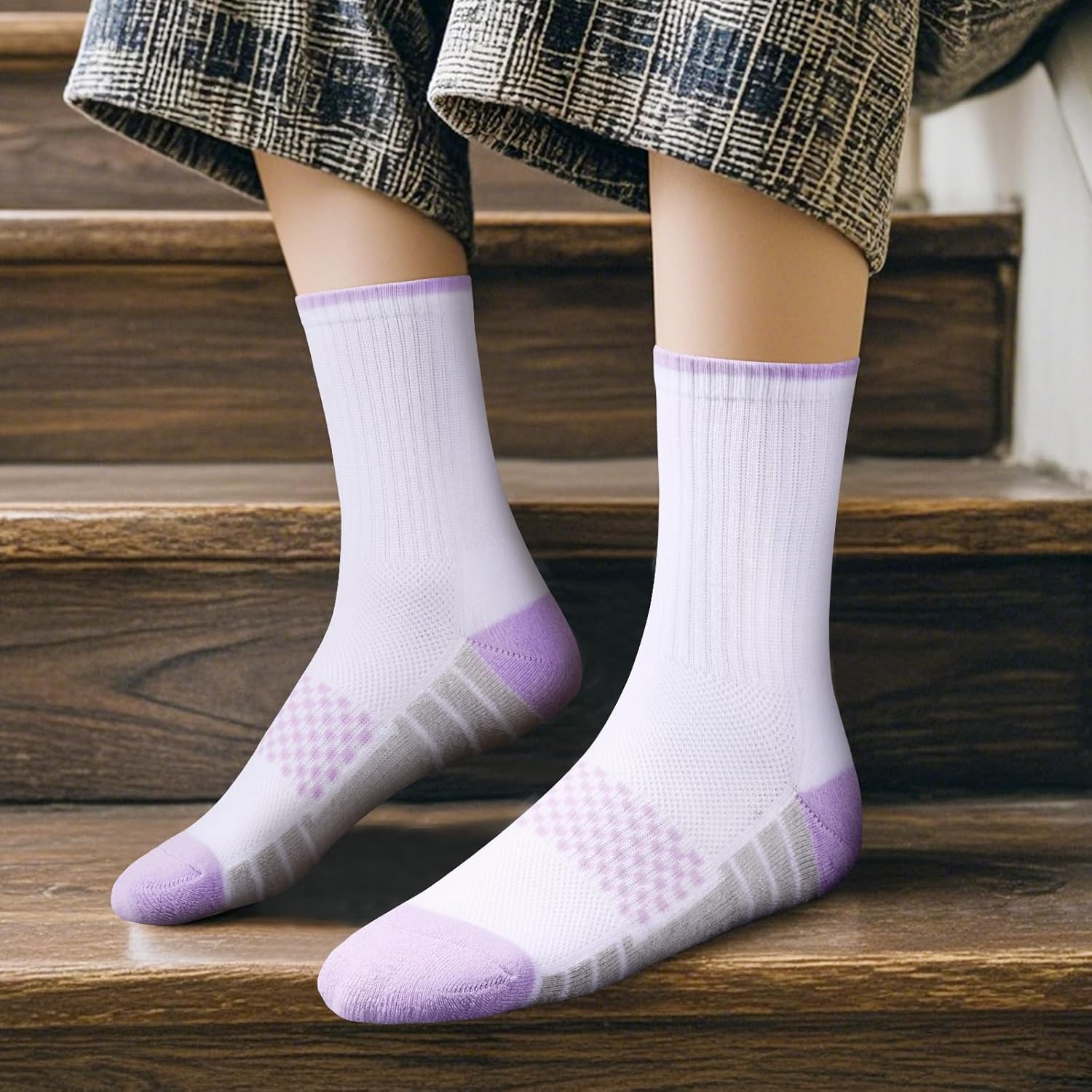 YUEDGE Women's Cushioned Crew Socks Moisture Wicking Gym Tennis Running Training Casual Athletic Socks For Women, 5 Pairs - Image 5