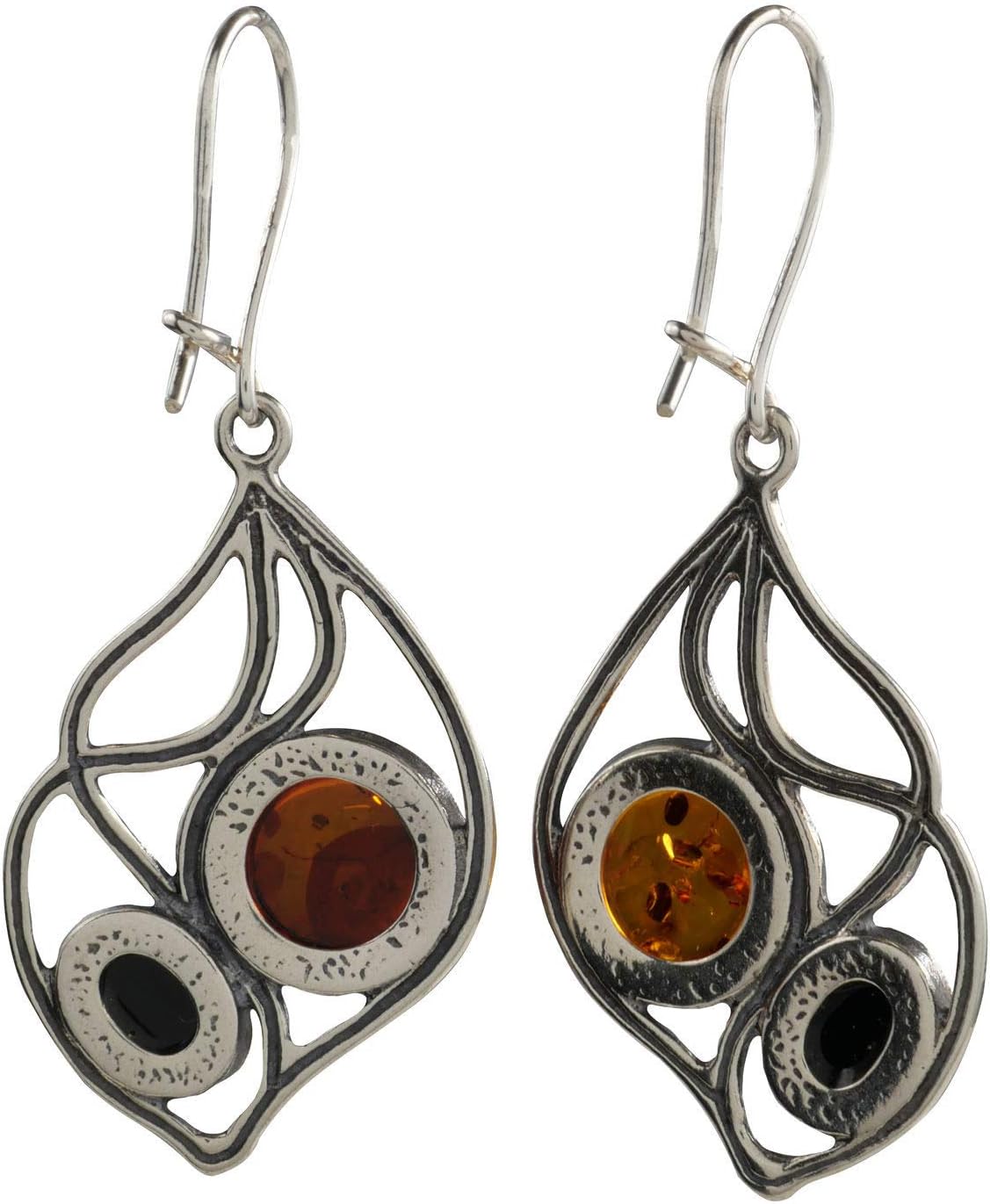 Baltic Amber Earrings for Women in 925 Sterling Silver, Honey and Green Amber Dangle Gemstone Earrings “Agnes”