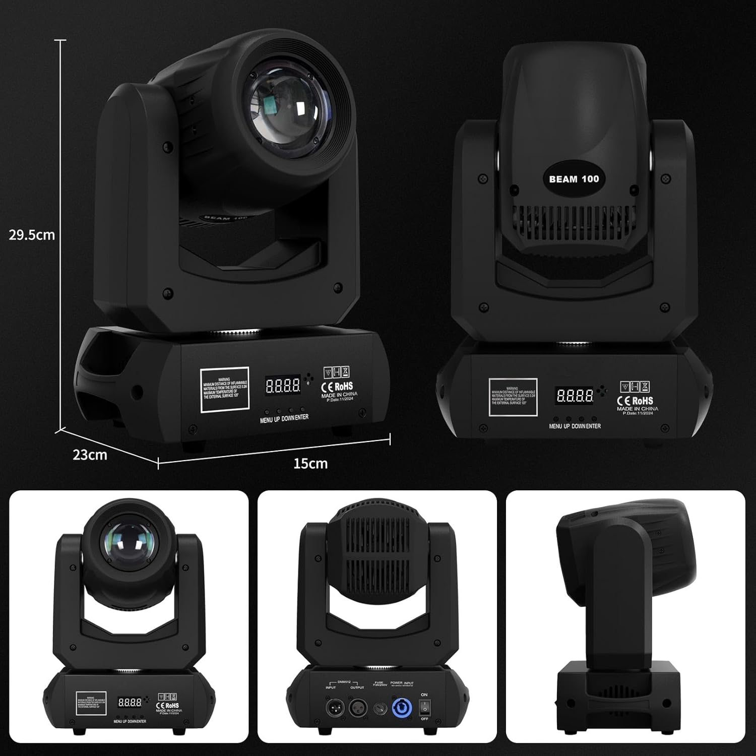 100W LED Moving Head Beam Light with 8 Gobos 8 Colors & 8 Prism Effects, DMX512 and Sound Control for Weddings, Clubs, Stage Lighting