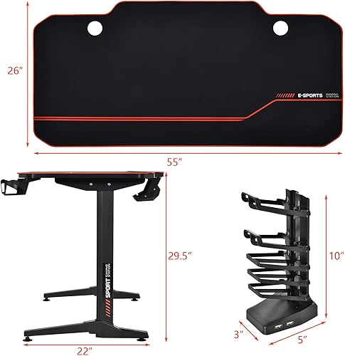Miniatura 3 de POWERSTONE Escritorio para juegos de 55 pulgadas, escritorio de computadora estilo carreras con alfombrilla de mouse de escritorio completa, soporte