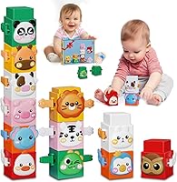 BLNOS 12PCS Pressable Animal Stacking Blocks for Toddlers 18M+ - Sensory Toys with Cute Expressions for Boys Girls 1-4 Years